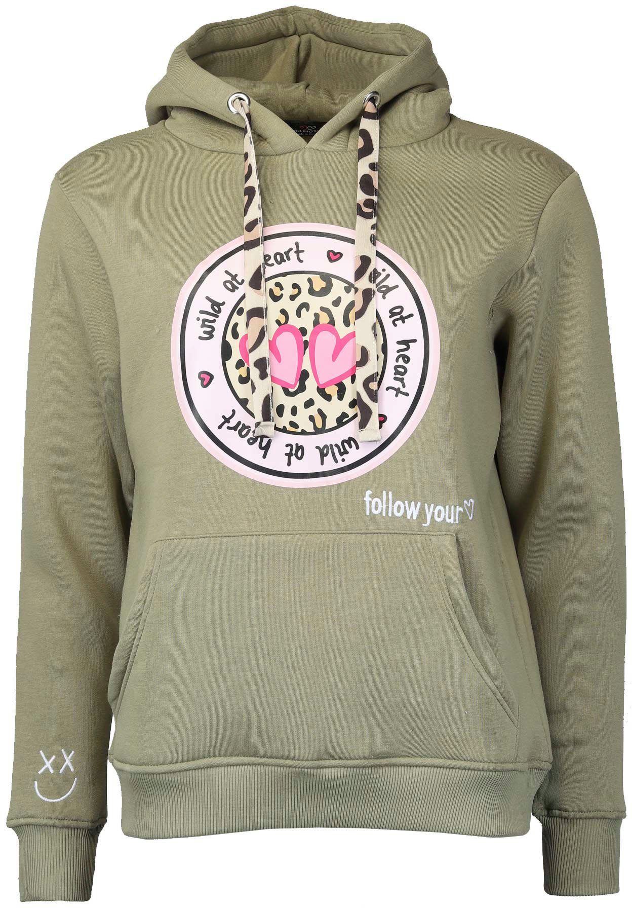 Zwillingsherz Hoodie Kapuze, Langarm, Kängurutasche, Leo-Details, günstig online kaufen