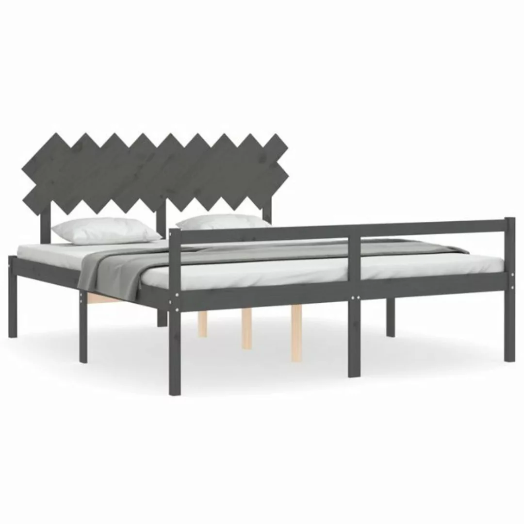 furnicato Bett Seniorenbett mit Kopfteil Grau Super Kingsize Massivholz günstig online kaufen