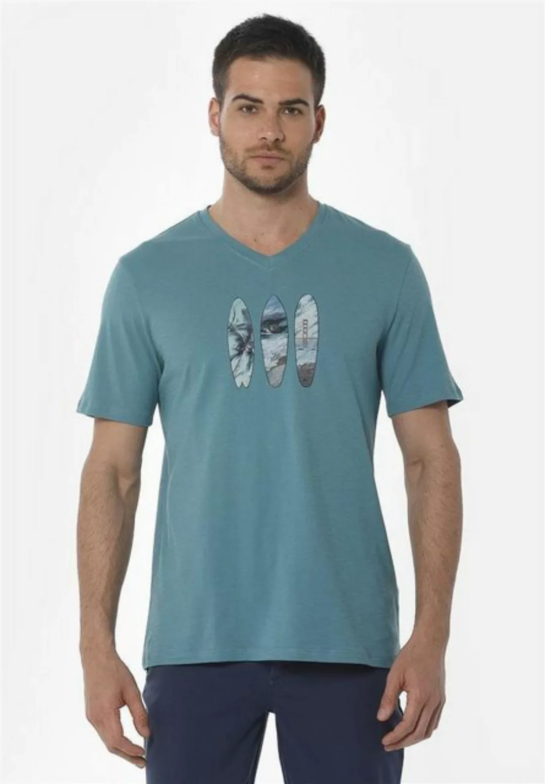 ORGANICATION T-Shirt Men's Printed V-neck T-shirt in Petrol Green günstig online kaufen