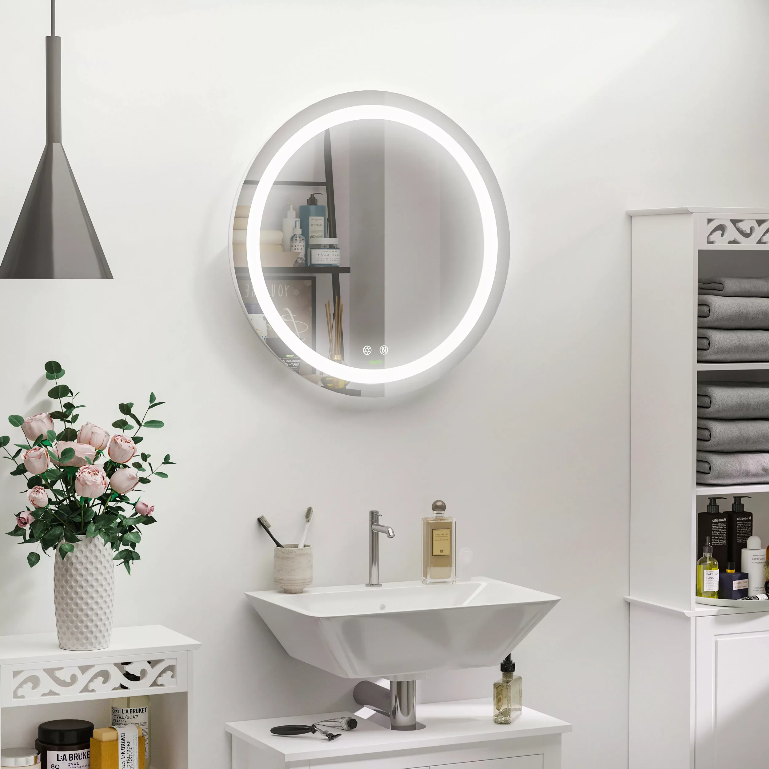 kleankin Runder LED Badezimmerspiegel Ø 60 cm Wandspiegel mit Beleuchtung T günstig online kaufen