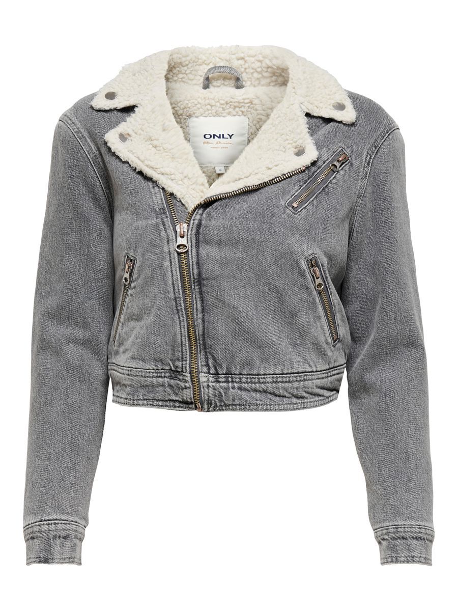 ONLY Kurze Teddy- Jeansjacke Damen Grau günstig online kaufen