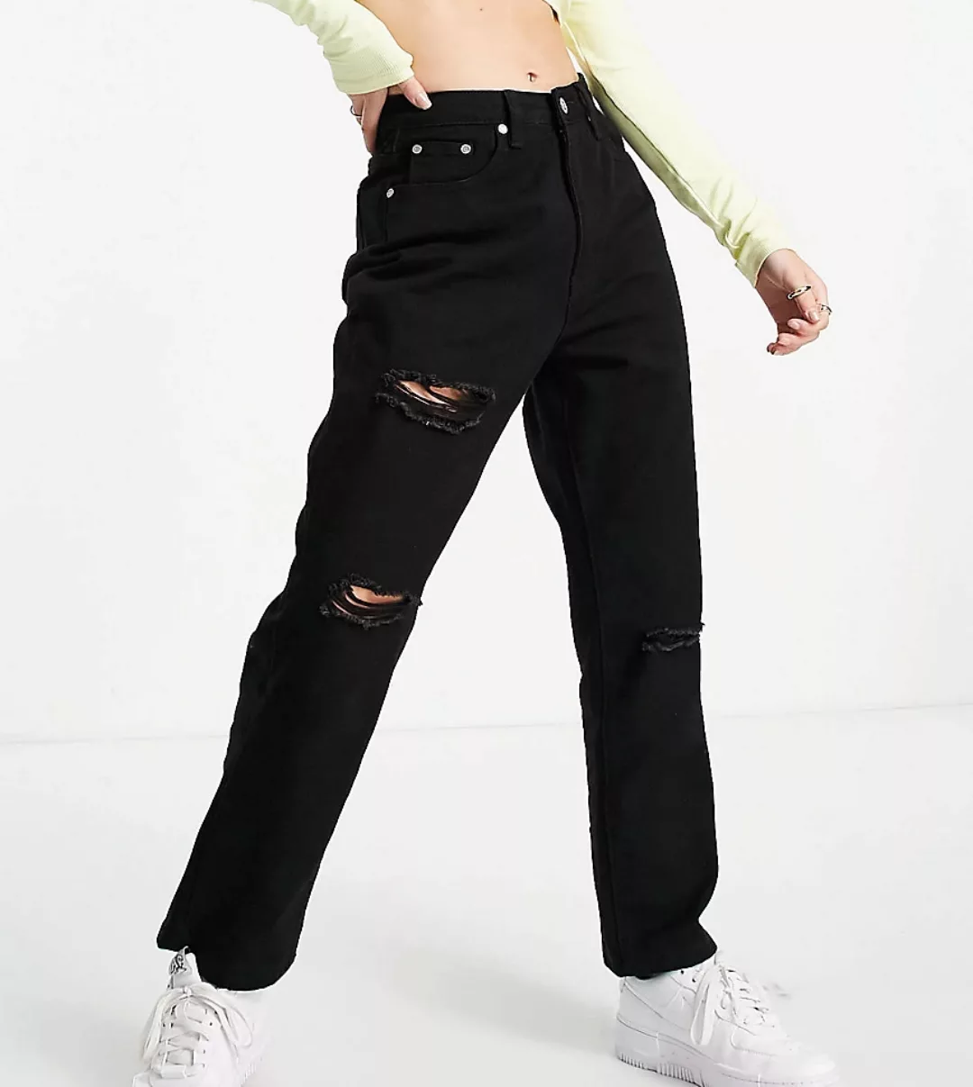 Missguided Petite – Wrath – Jeans aus recyceltem Material in Schwarz mit Zi günstig online kaufen