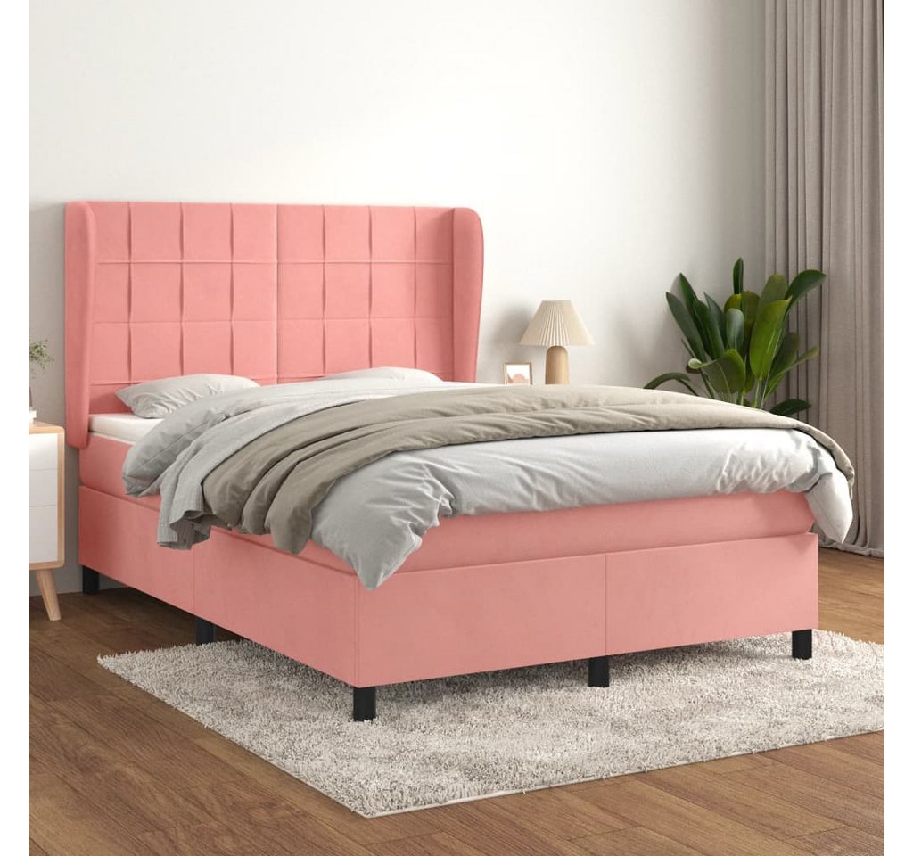 vidaXL Boxspringbett Boxspringbett mit Matratze Rosa 140x190 cm Samt Bett B günstig online kaufen