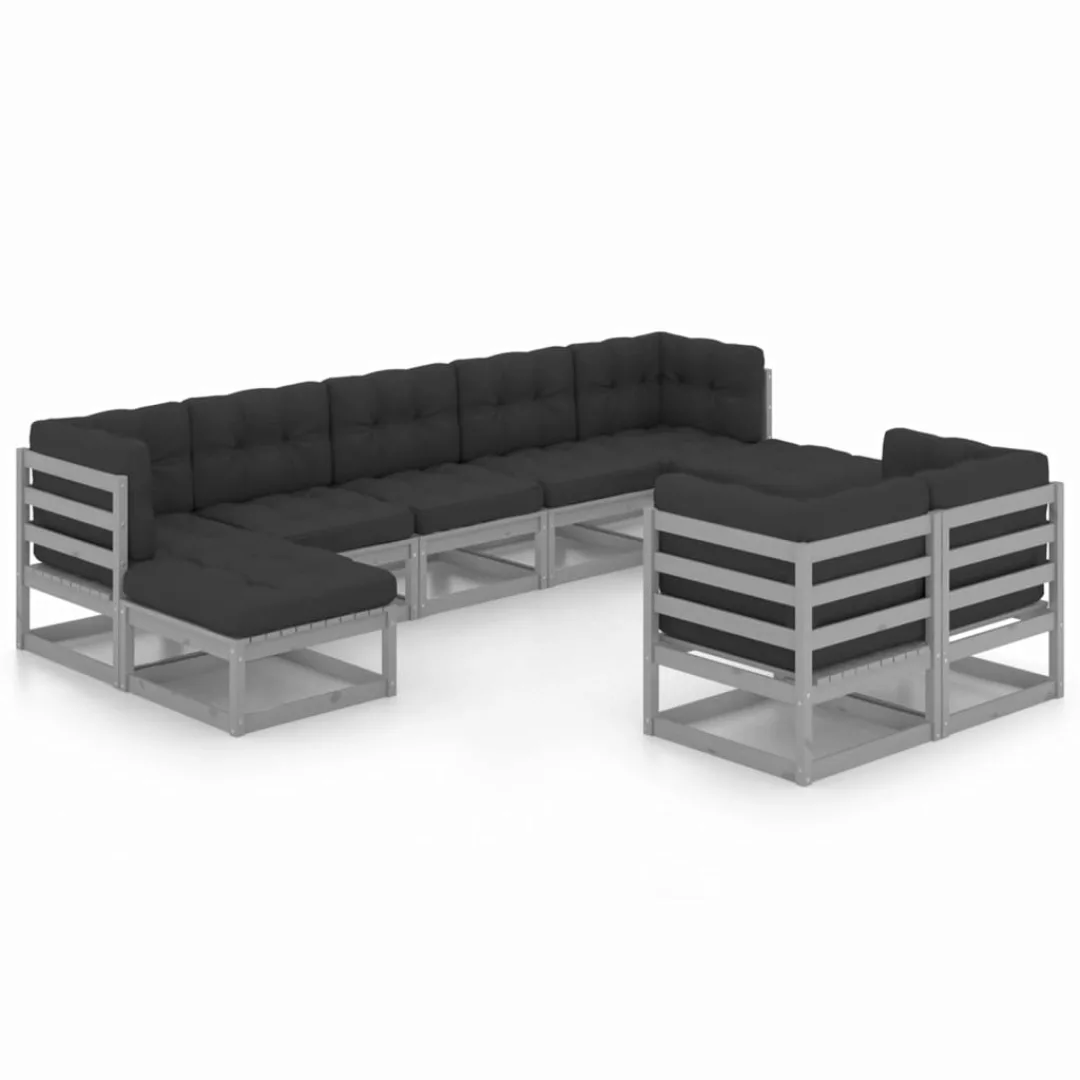 9-tlg. Garten-lounge-set Mit Kissen Grau Kiefer Massivholz günstig online kaufen