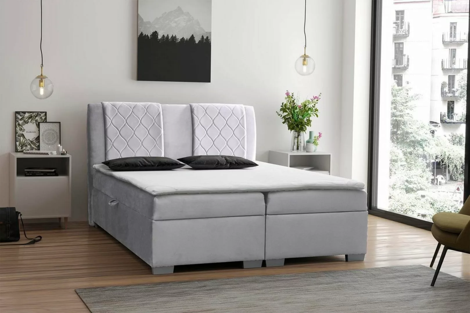 Beautysofa Boxspringbett Kolumbia (Bett), mit Bettkasten, Topper, Federkern günstig online kaufen