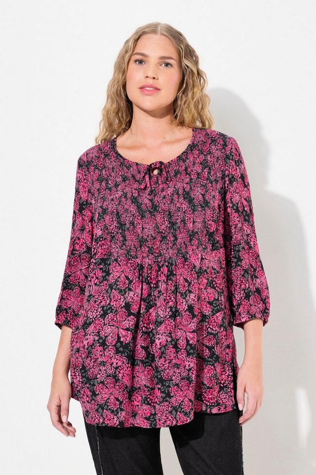 Ulla Popken Tunika Smokbluse floraler Druck Rundhals 3/4-Arm günstig online kaufen