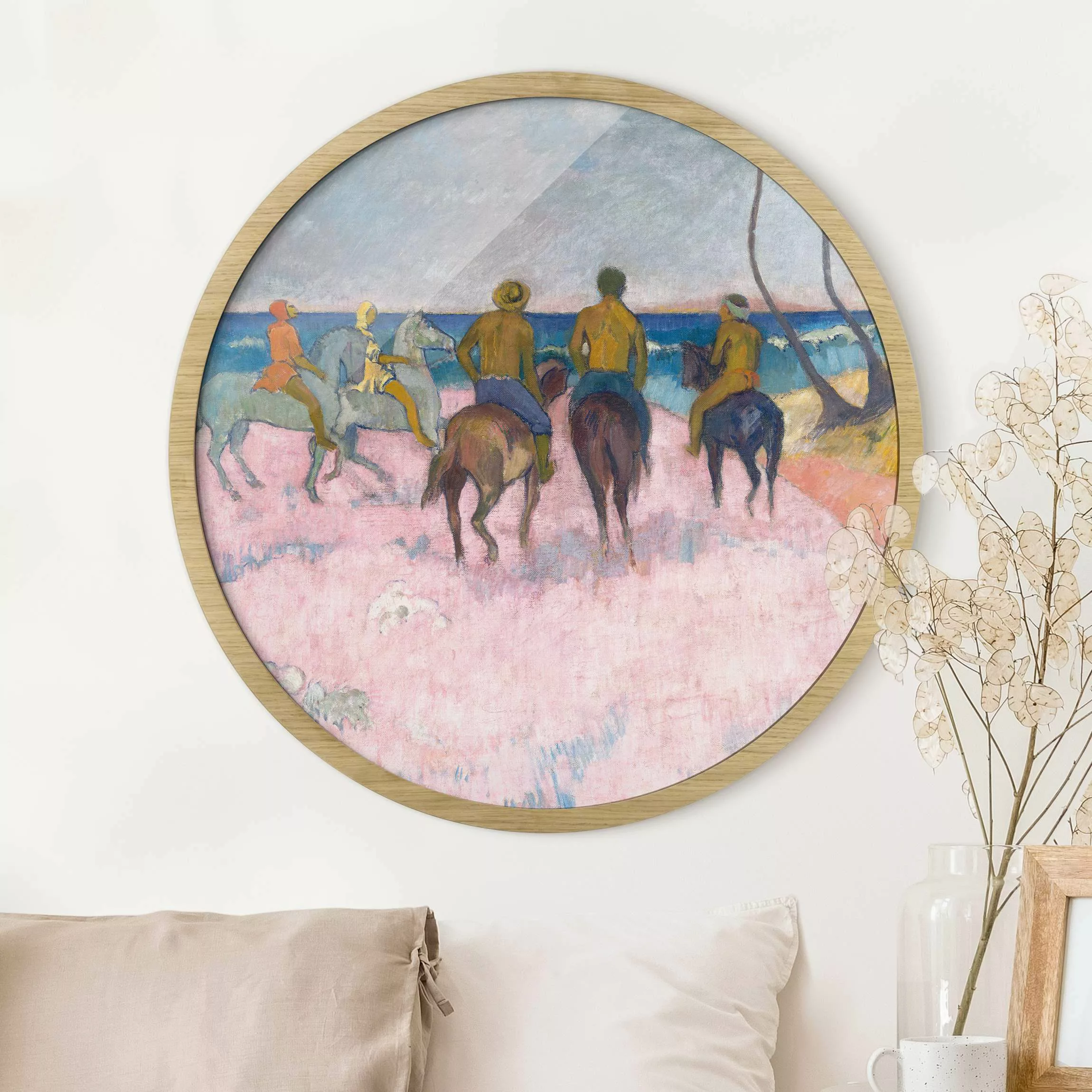 Rundes Gerahmtes Bild Paul Gauguin - Reiter am Strand günstig online kaufen