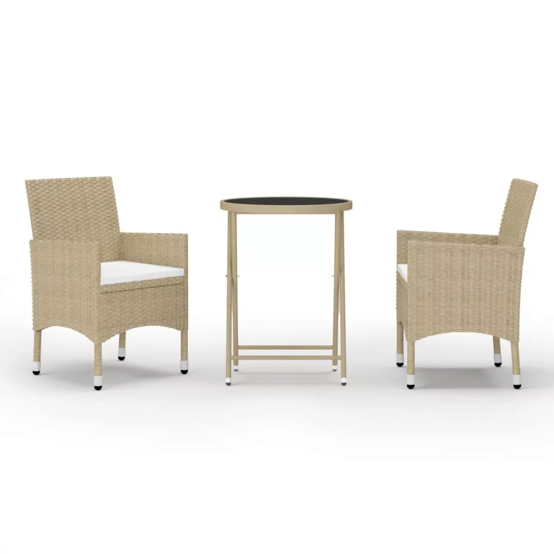 3-tlg. Bistro-set Poly Rattan Und Hartglas Beige günstig online kaufen