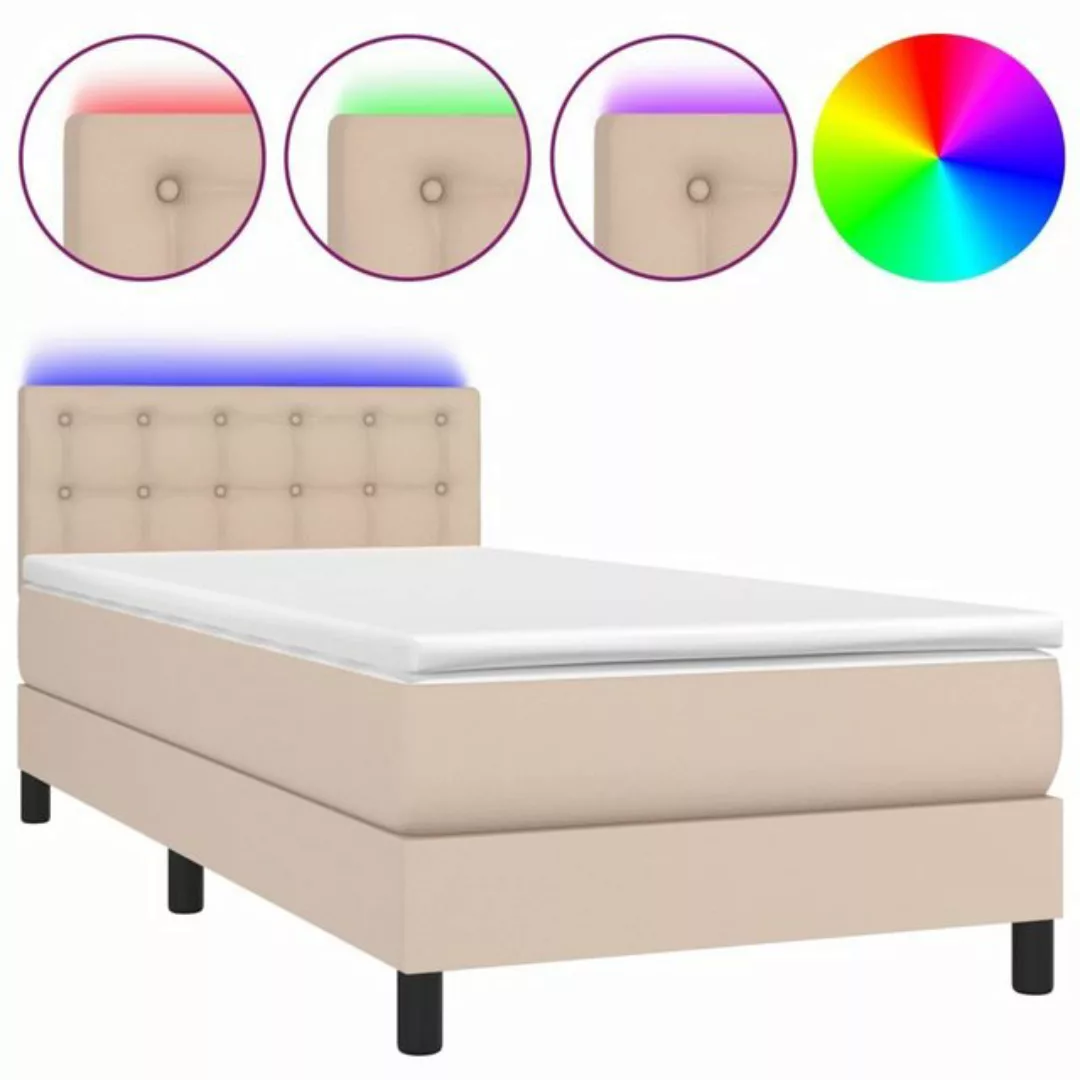 vidaXL Bettgestell Boxspringbett mit Matratze LED Cappuccino-Braun 90x200cm günstig online kaufen