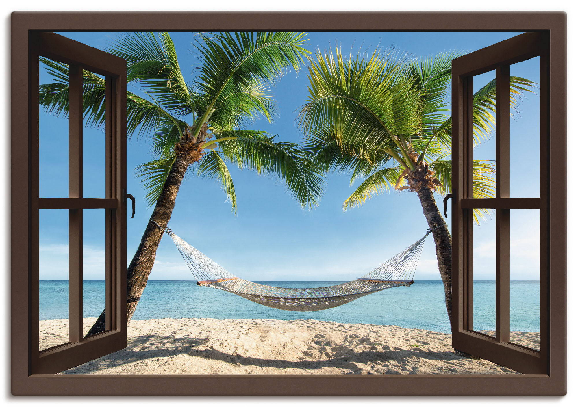 Artland Wandbild »Fensterblick Palmenstrand Karibik«, Amerika, (1 St.) günstig online kaufen