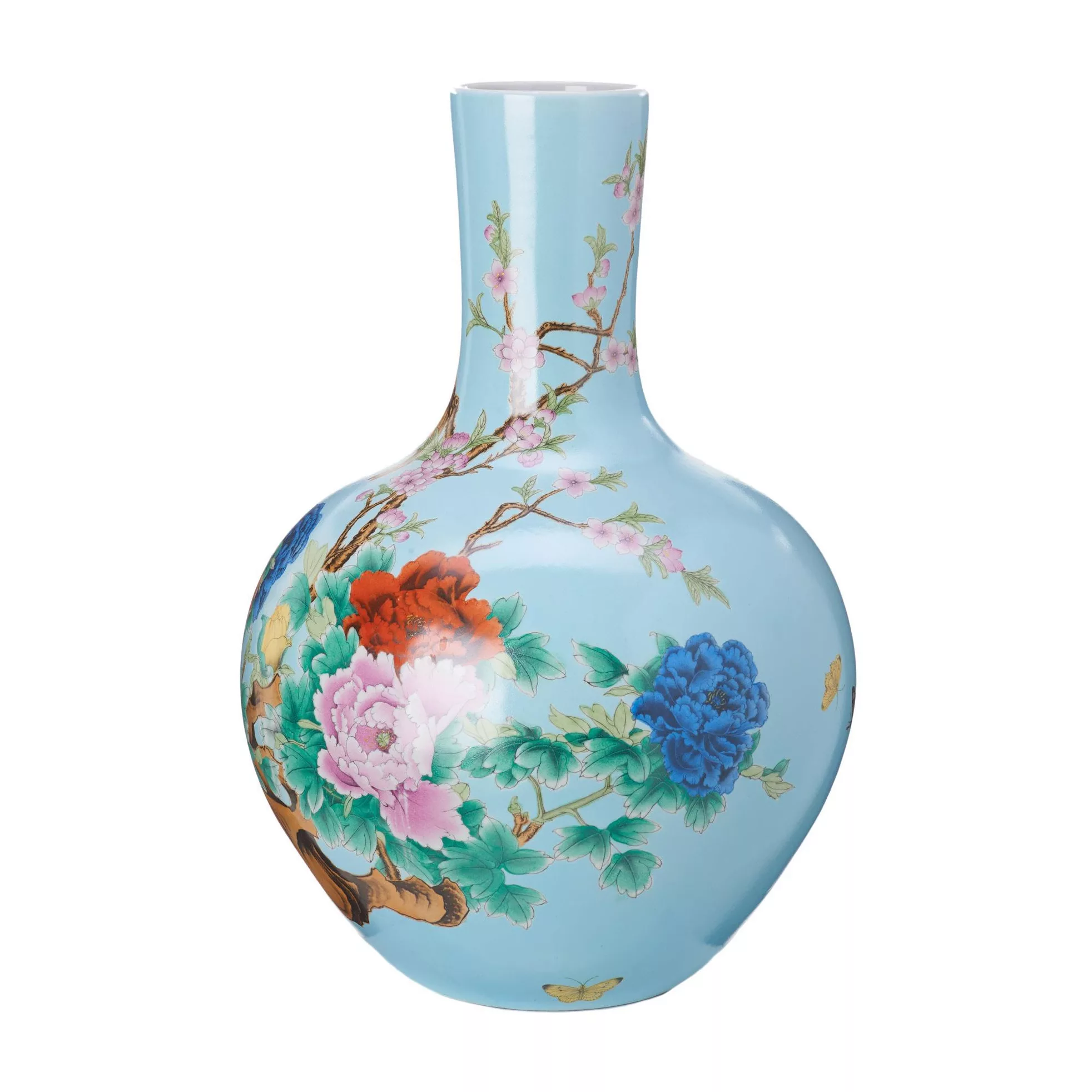 pols potten - Ball Body Vase - hellblau/H 57cm x Ø 41cm/handbemalte Details günstig online kaufen