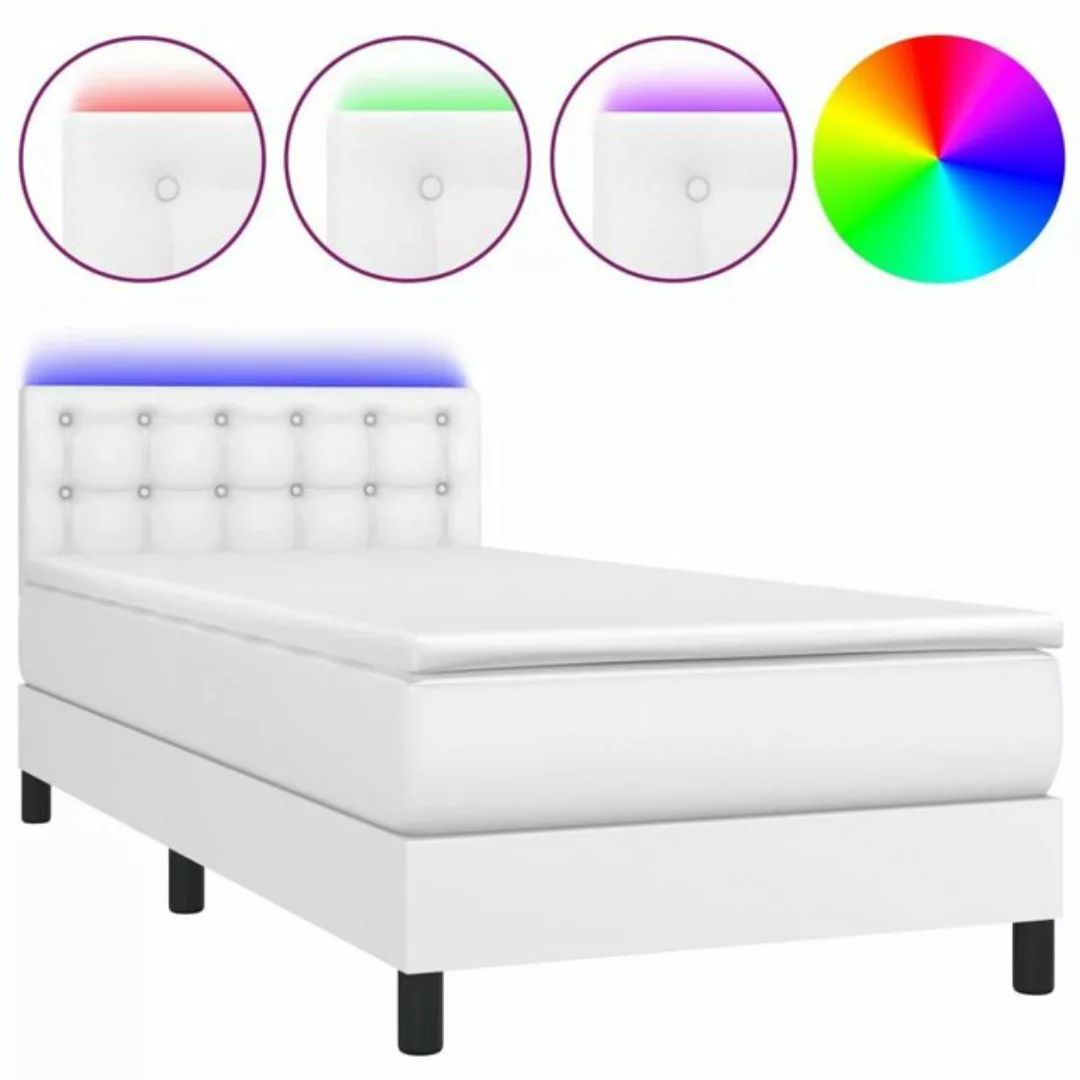 vidaXL Bettgestell Boxspringbett mit Matratze LED Weiß 90x190 cm Kunstleder günstig online kaufen