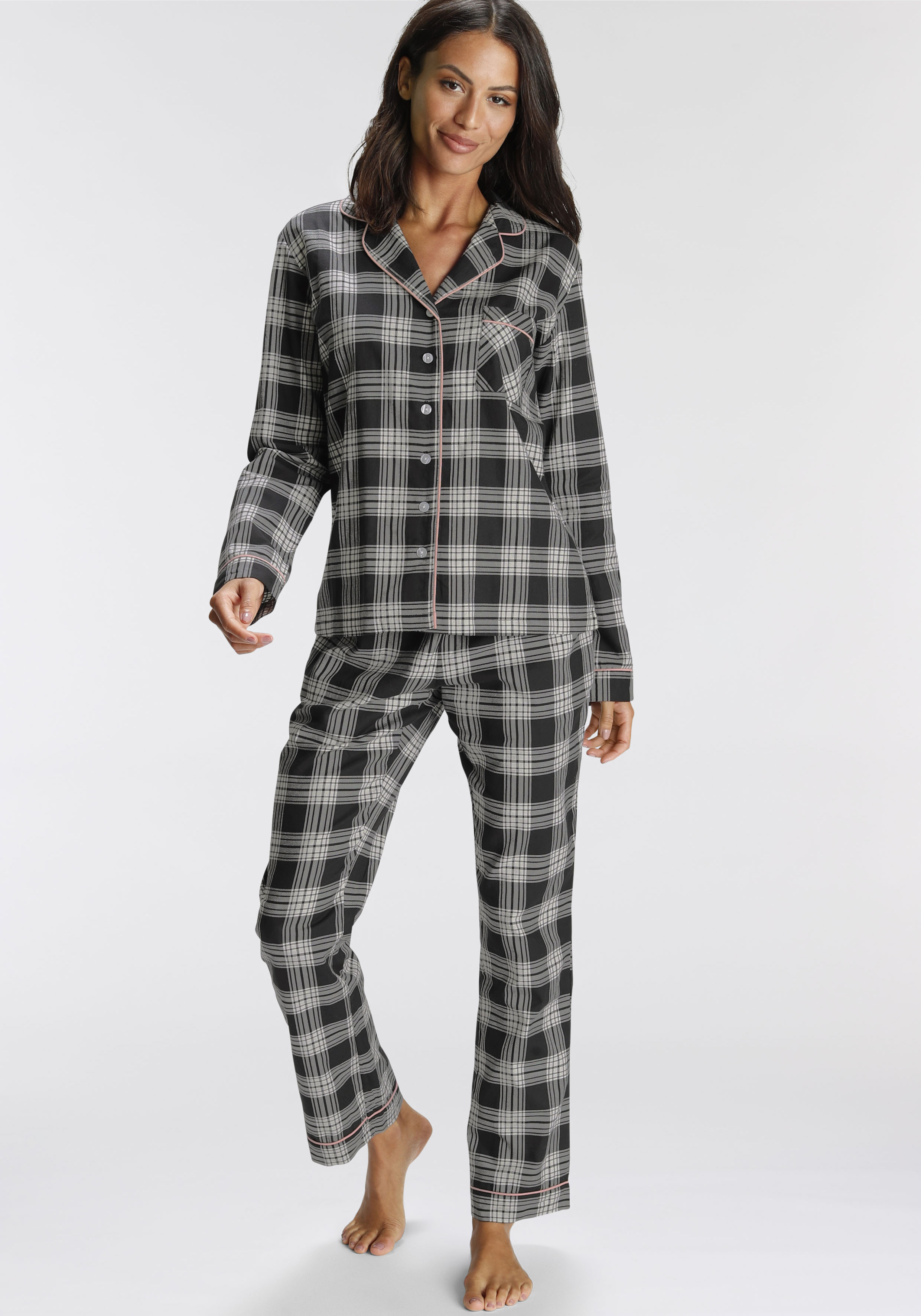 H.I.S Pyjama, (Set, 2 tlg.), aus Flanell mit Allover-Karomuster günstig online kaufen