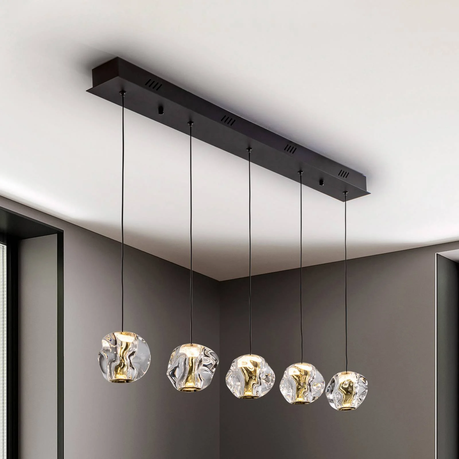 LED-Hängelampe Zaria, 5-fl., schwarz, klar, Metall, Acryl günstig online kaufen