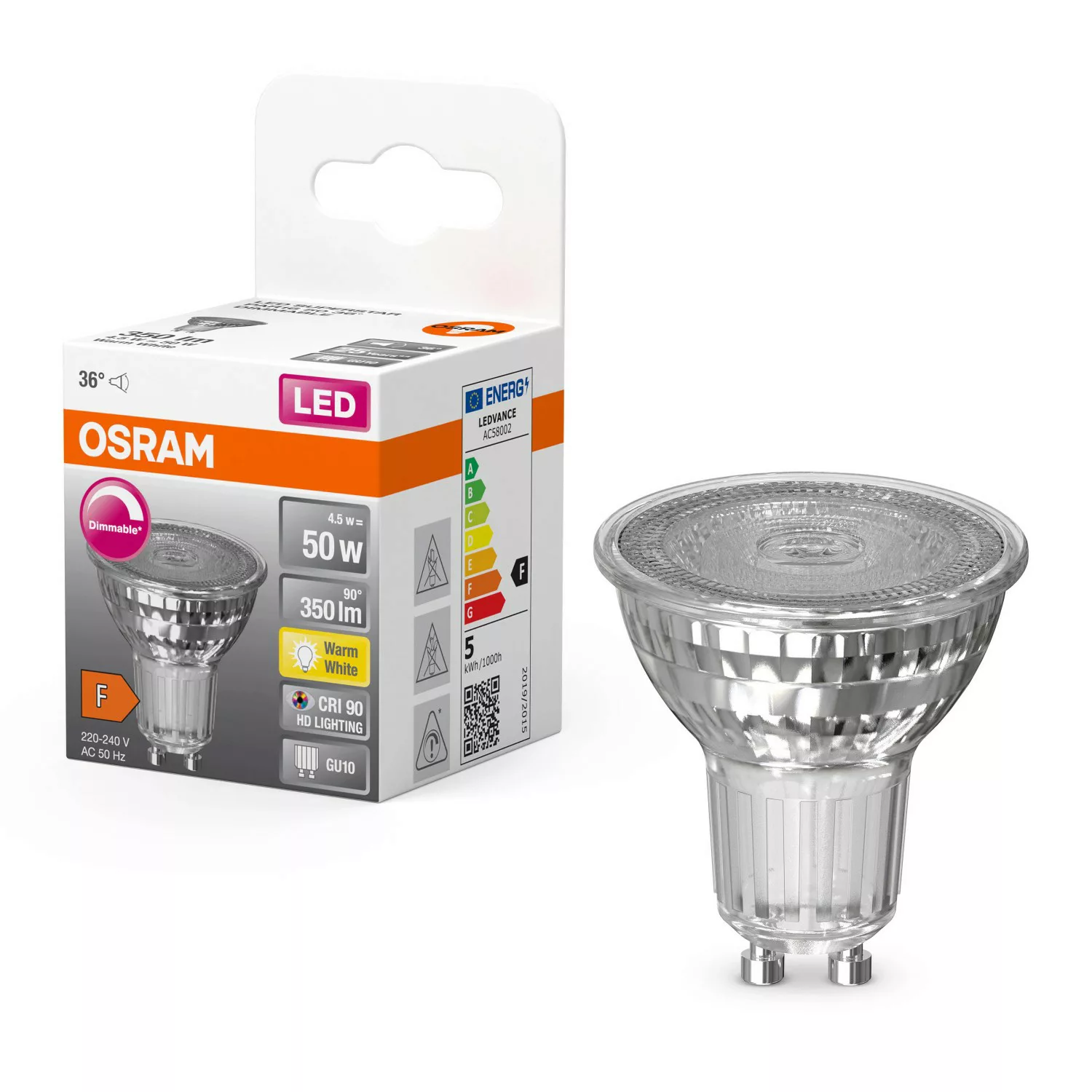Osram LED-Leuchtmittel GU10 4,5 W Warmweiß 350 lm EEK: F 5,2 x 5 cm (H x Ø) günstig online kaufen