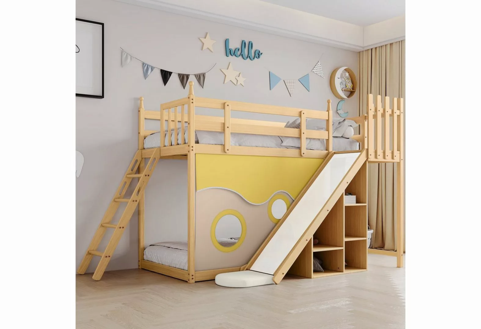 Ulife Etagenbett Kinderbett Holzbett mit Treppe und Zäune für 2 Kinder, Bet günstig online kaufen