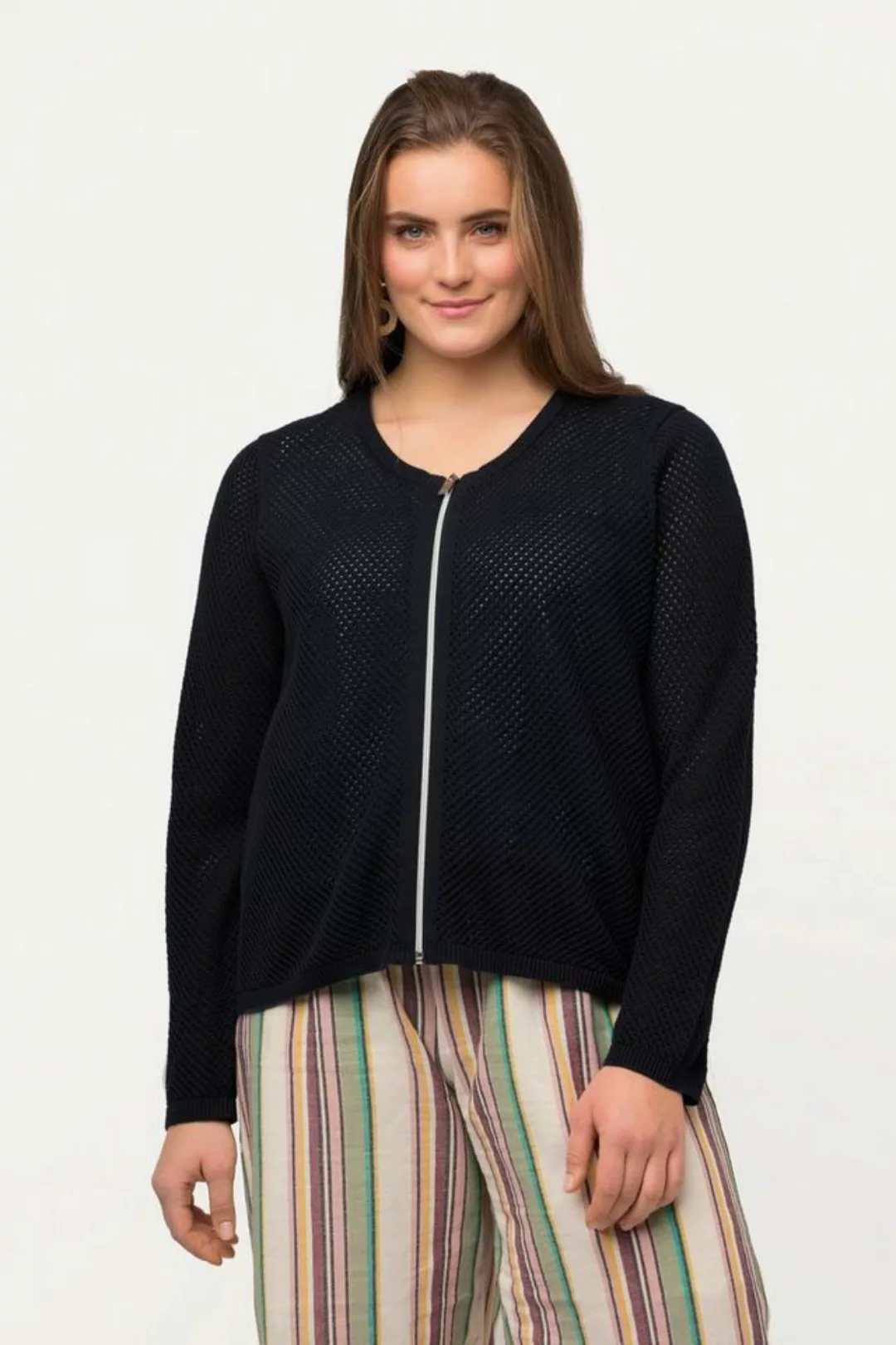 Ulla Popken Strickjacke Strickjacke Lochstrick Rundhals Biobaumwolle günstig online kaufen