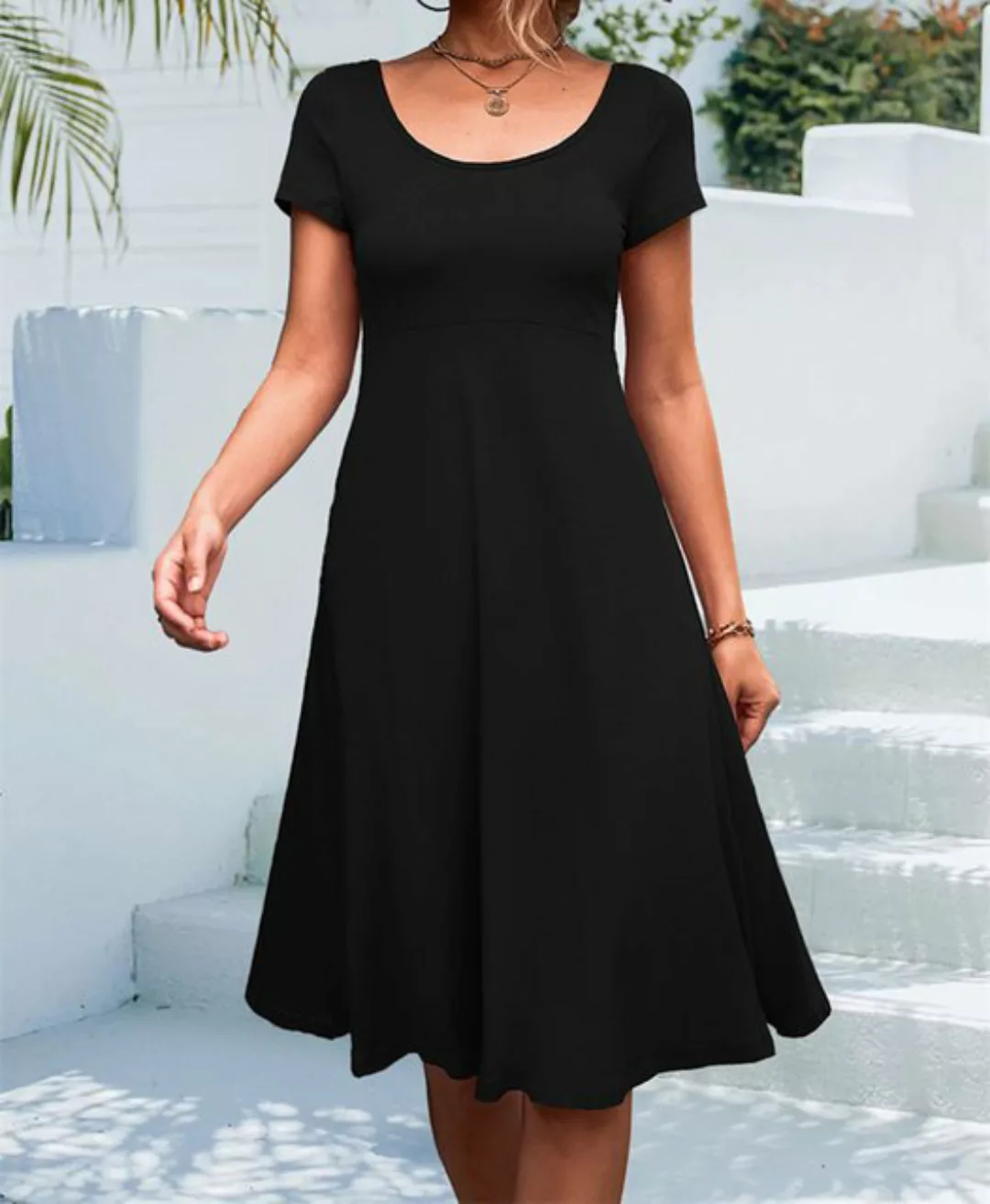 AFAZ New Trading UG Sommerkleid Damen Kleider Rundhals A-Linie Kurzarm Casu günstig online kaufen
