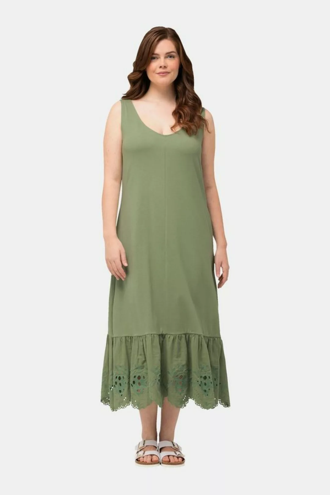 Ulla Popken Sommerkleid Maxikleid A-Linie Rundhals ärmellos Biobaumwolle günstig online kaufen