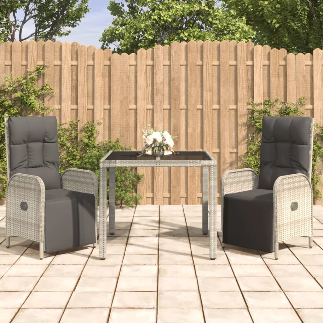 Vidaxl 3-tlg. Garten-essgruppe Mit Kissen Grau Poly Rattan günstig online kaufen