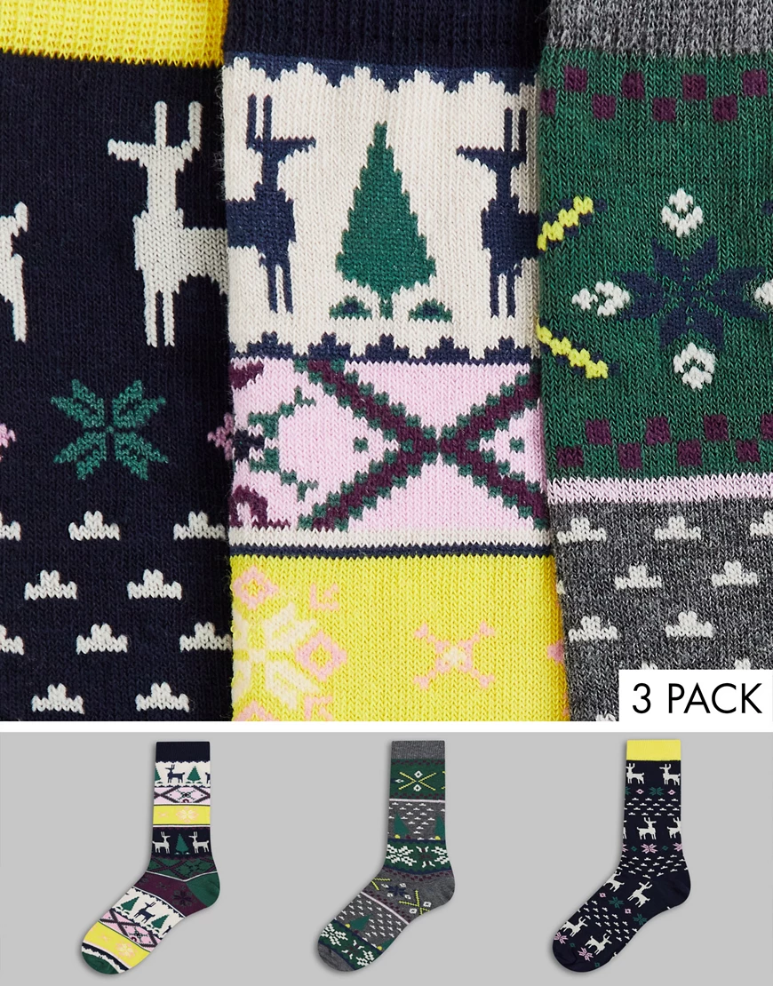 ASOS DESIGN – 3er-Pack Weihnachtssocken mit Fairisle-Muster-Mehrfarbig günstig online kaufen