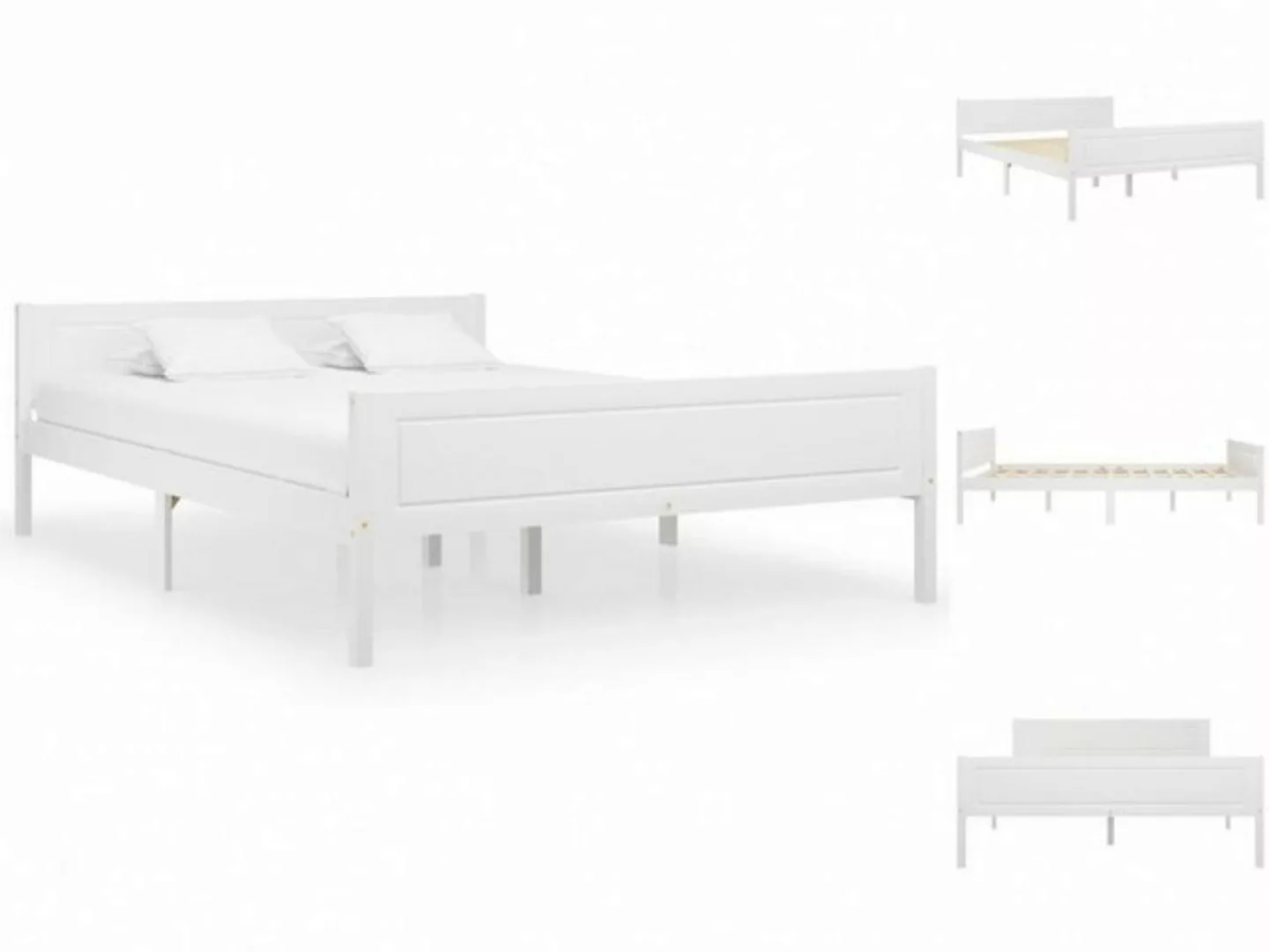 vidaXL Bettgestell Massivholzbett Kiefer Weiß 160x200 cm Doppelbett Bett Be günstig online kaufen