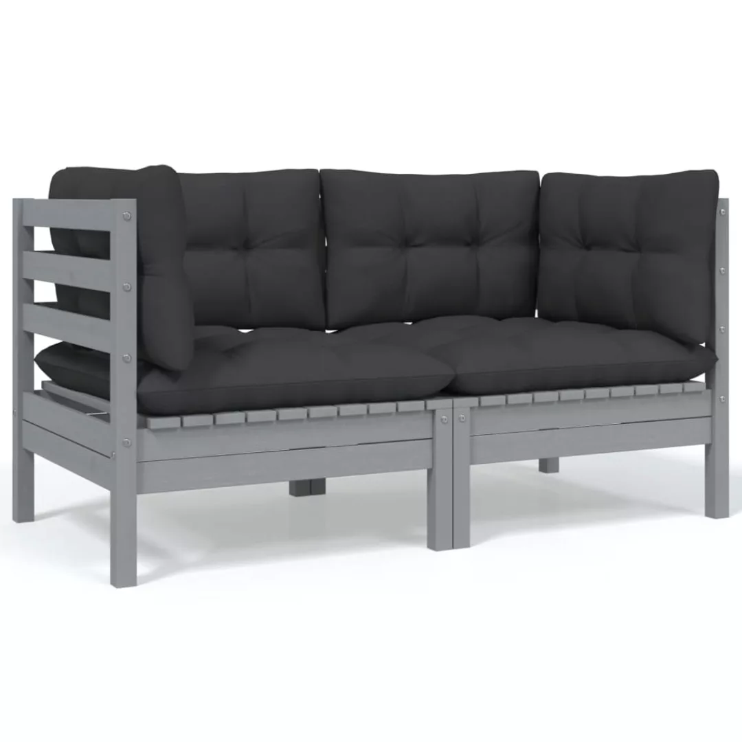 2-sitzer-gartensofa Mit Kissen Grau Massivholz Kiefer günstig online kaufen