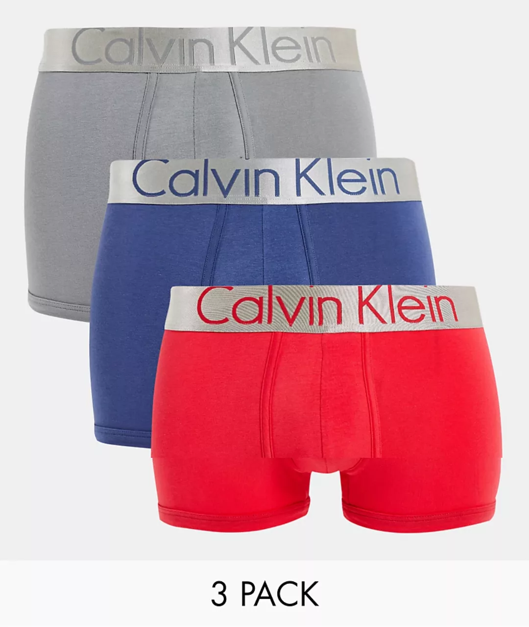 Calvin Klein – 3er-Pack Unterhosen in Grau, Rot, Blau-Mehrfarbig günstig online kaufen