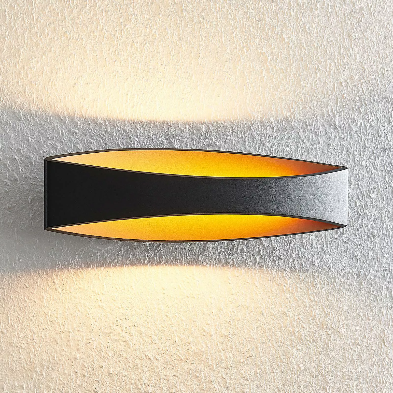 Arcchio LED-Wandleuchte Jelle, 44 cm, schwarz/gold, up/down günstig online kaufen