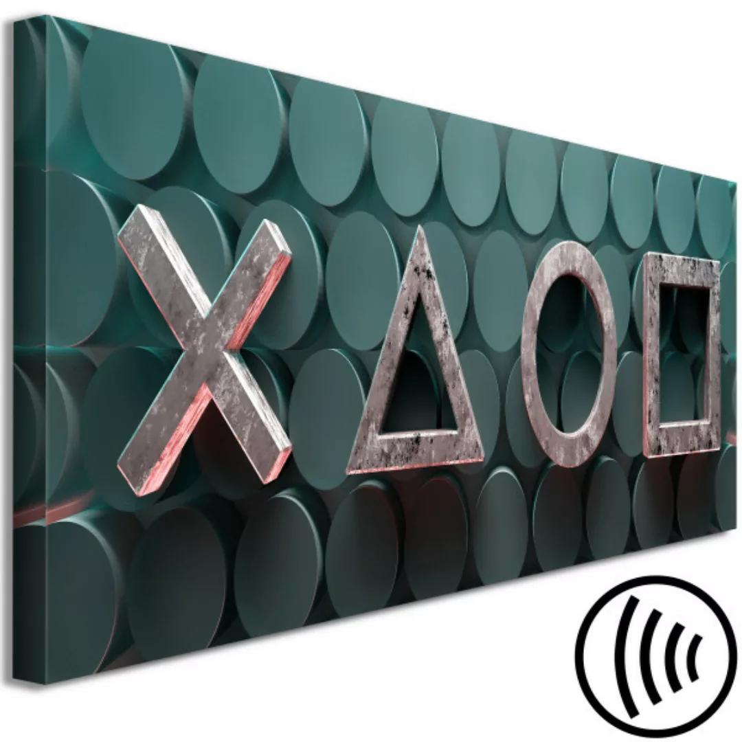 Wandbild Kühle Zeichen - Symbole auf den Konsolenträgern in kühlem Grün XXL günstig online kaufen