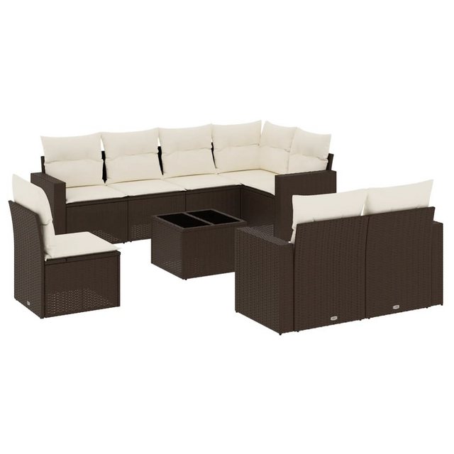 vidaXL Sofaelement 9-tlg. Garten-Sofagarnitur mit Kissen Braun Poly Rattan günstig online kaufen