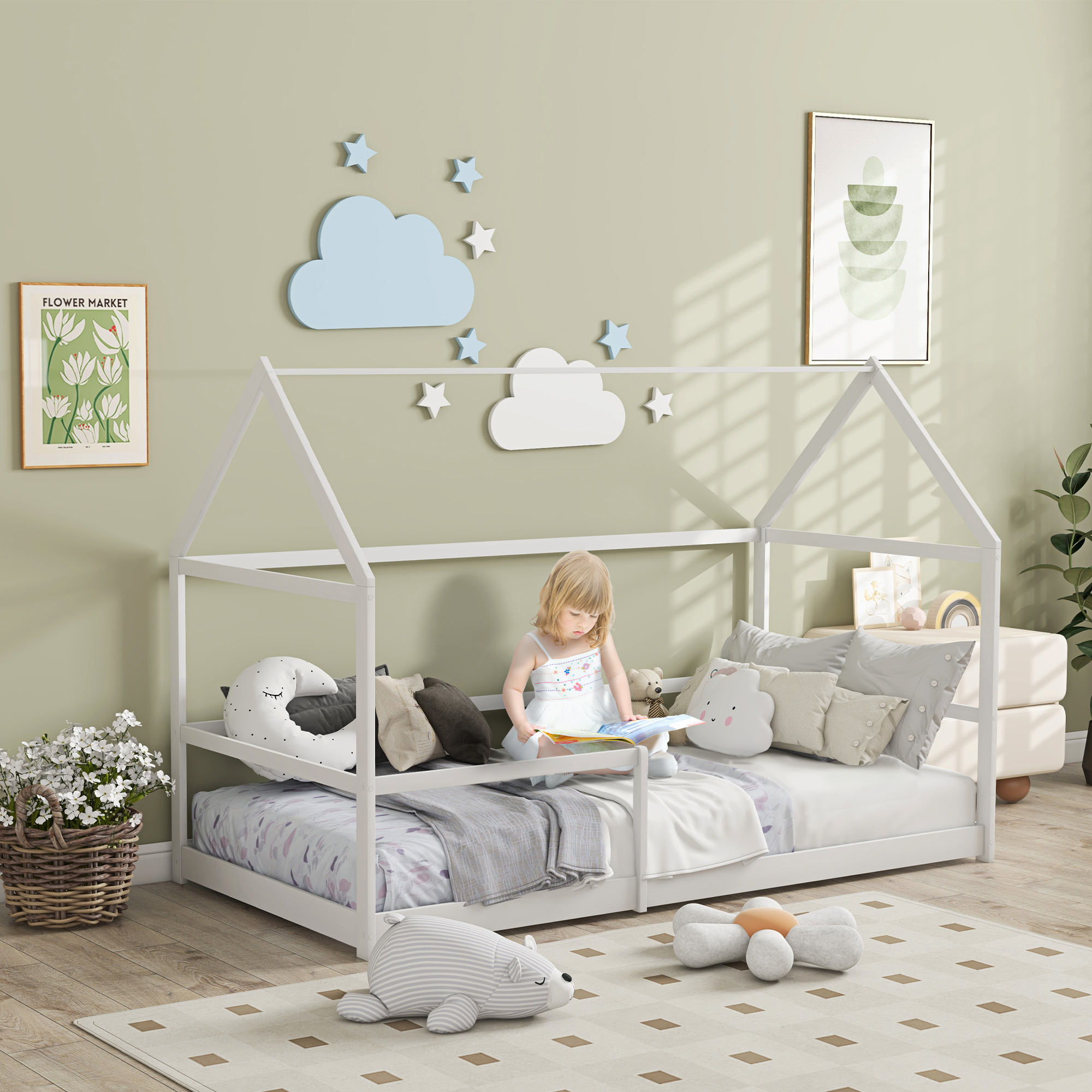 AIYAPLAY Kinder Hüttenbett 90x190 cm Kinderbett Baumhaus Kinderbett aus Hol günstig online kaufen