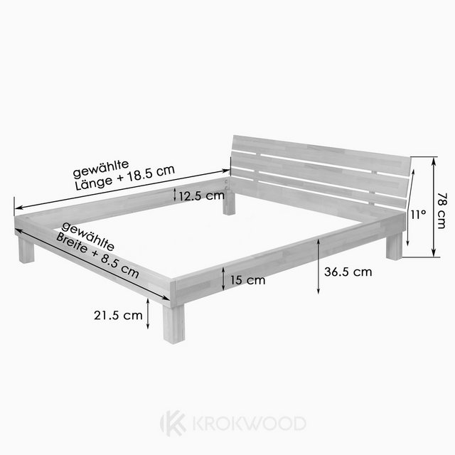 Krok Wood Massivholzbett Krok Wood Massivholzbett Valetta mit Kopfteil in B günstig online kaufen