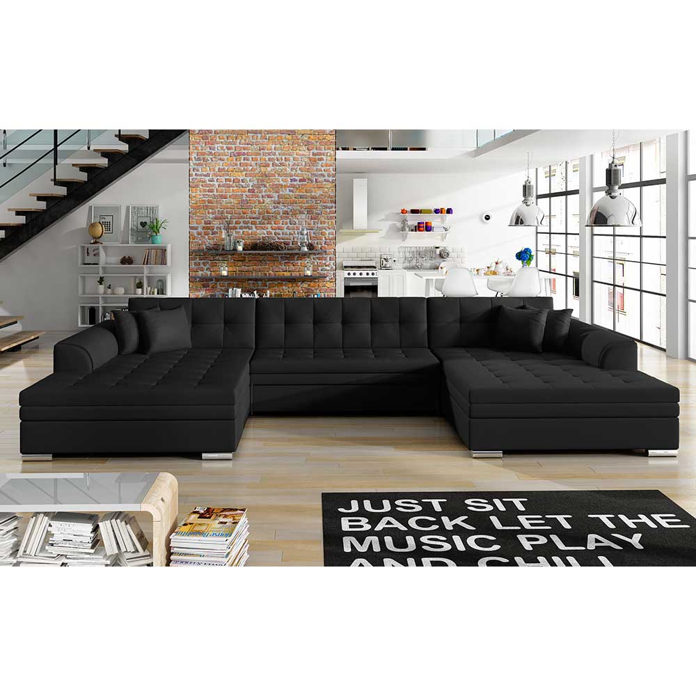 Wohnlandschaft Couchlandschaft mit Schlaffunktion in Schwarz günstig online kaufen