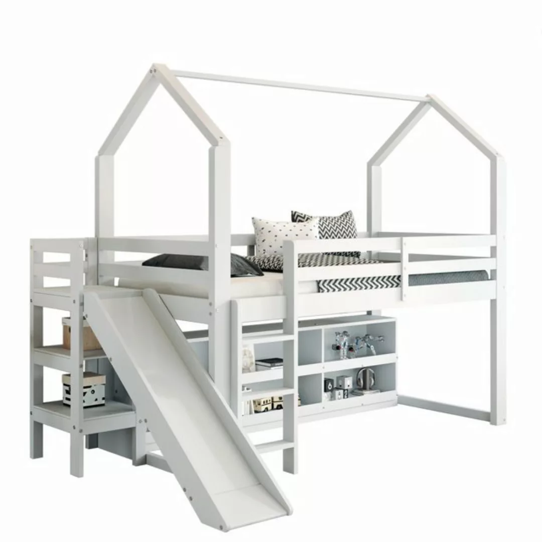 Merax Hochbett 90x200cm mit beweglichem Schrank, Kinderbett mit Rutsche und günstig online kaufen