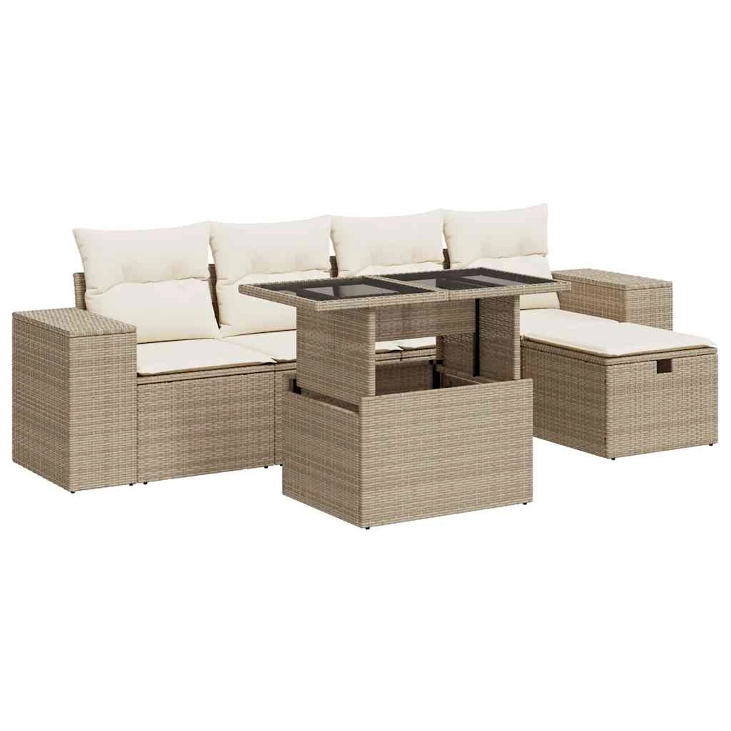vidaXL 6-Tlg Garten-Sofagarnitur mit Kissen Beige Poly Rattan 3327928 günstig online kaufen