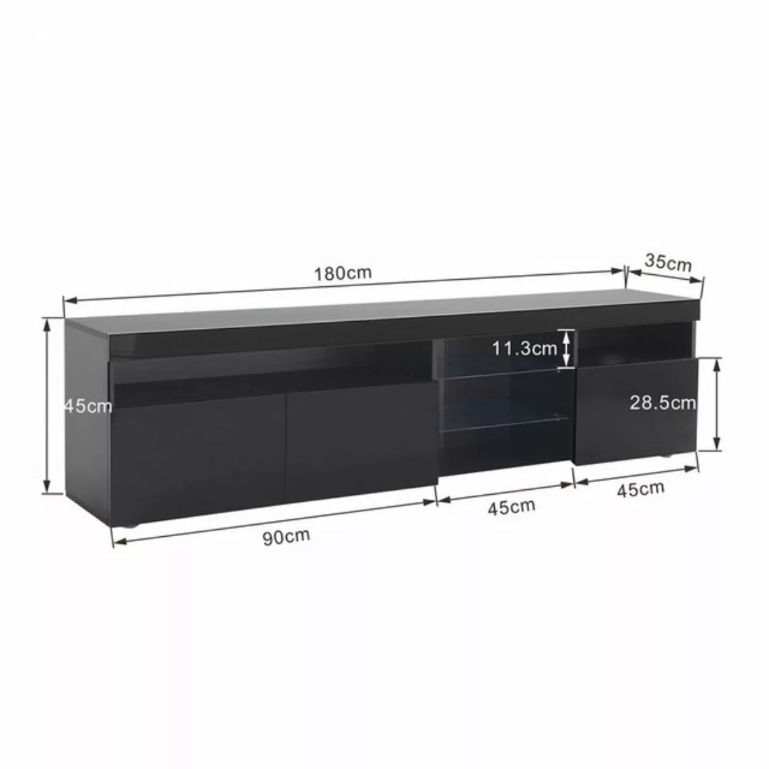 Rhein Beleuchtung TV-Schrank 180 cm TV Lowboard Hochglanz mit LED Beleuchtu günstig online kaufen