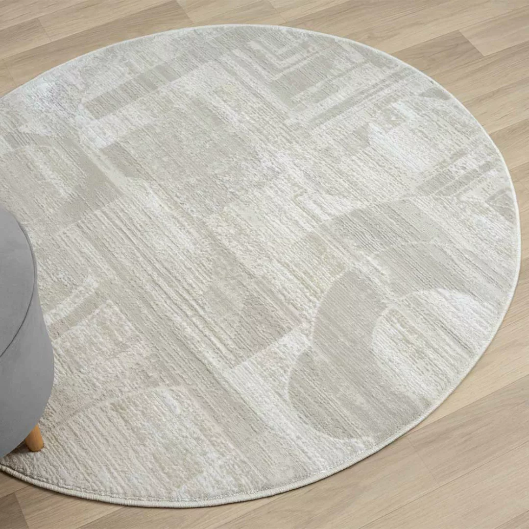 Runder Teppich modern Kurzflor in Creme und Beige 120 cm Durchmesser günstig online kaufen