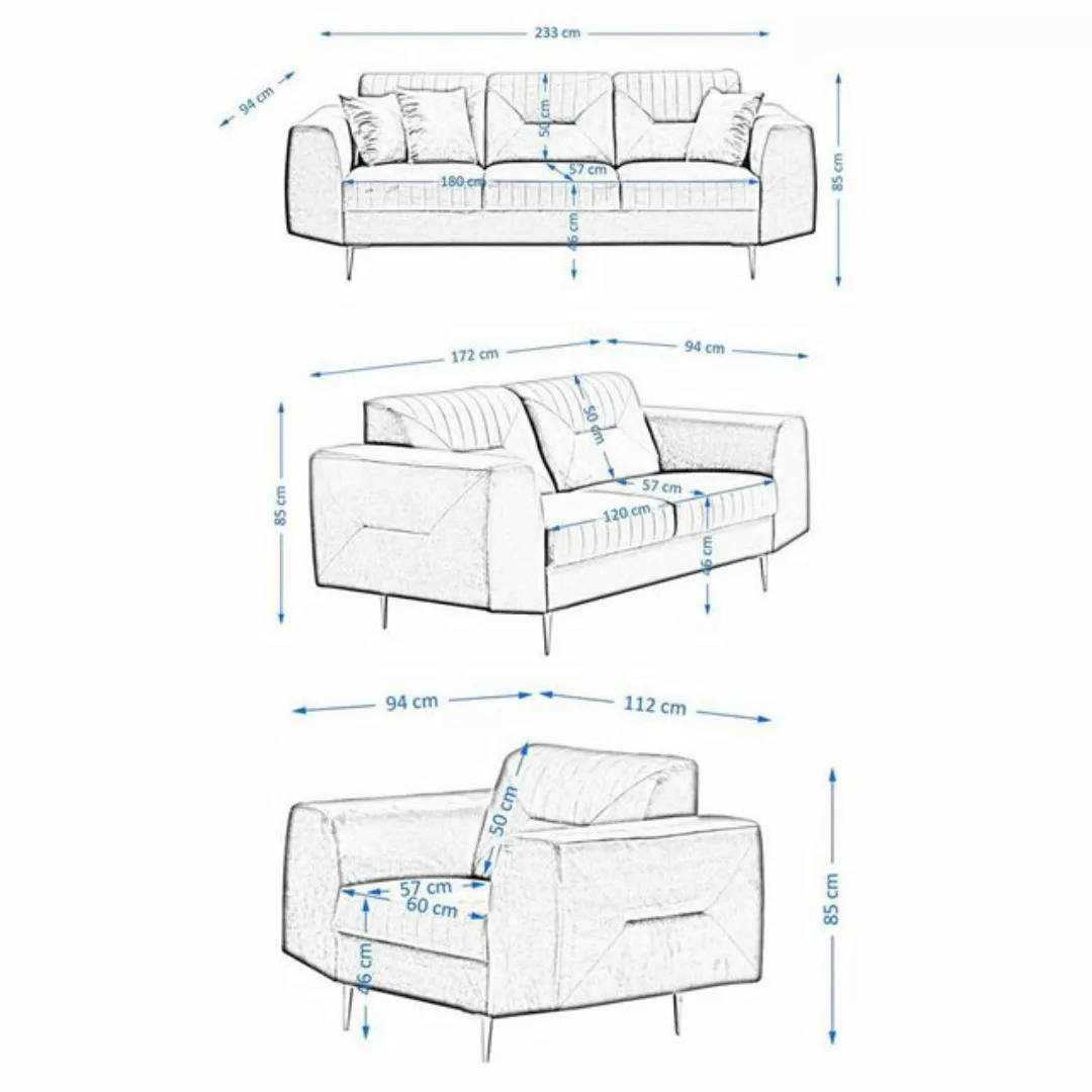 Beautysofa Polstergarnitur VENEZIA, (Sessel + 2-Sitzer Sofa + 3-Sitzer Sofa günstig online kaufen