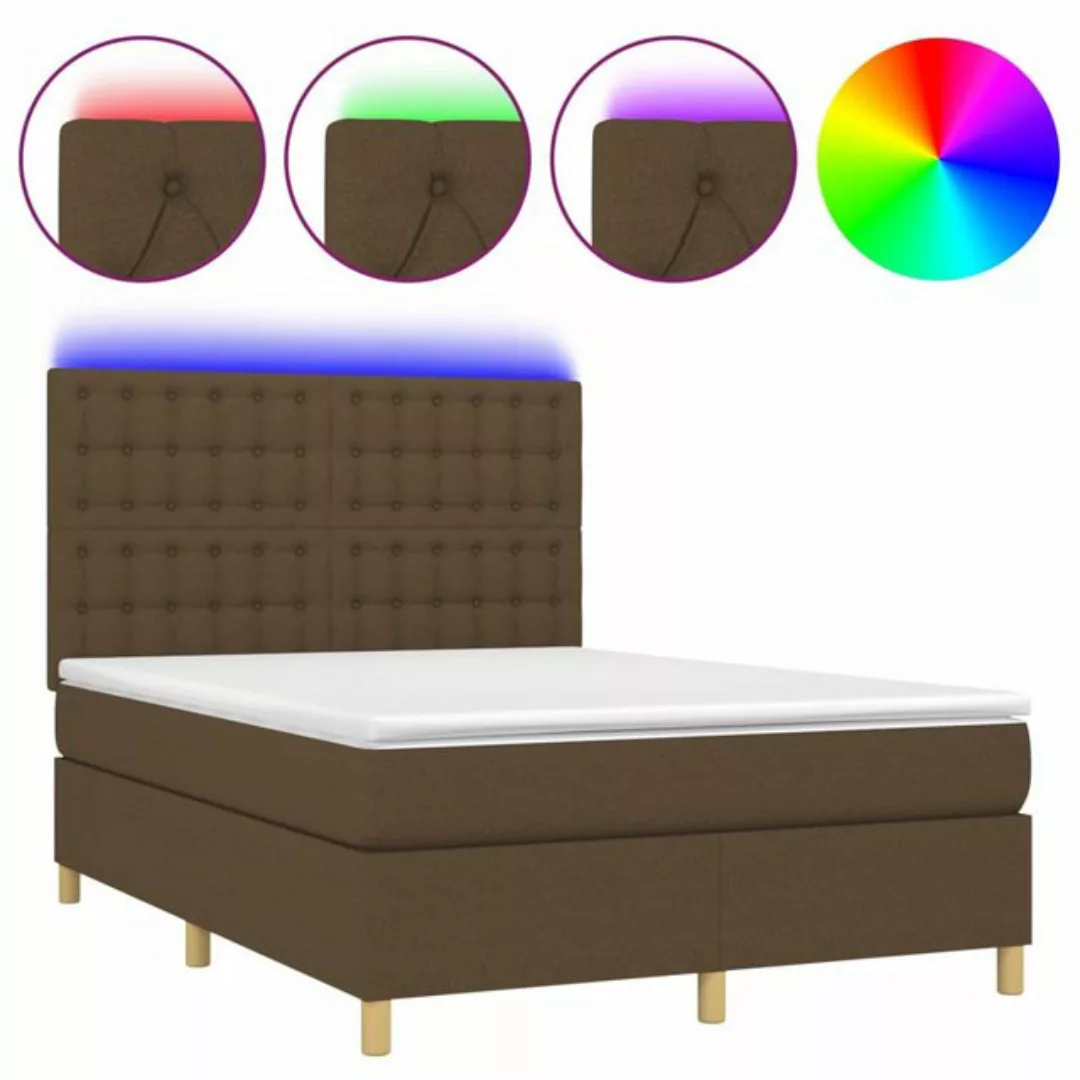 vidaXL Boxspringbett (140 x 190 cm, Knopfheftung Parallel, Braun), mit LED günstig online kaufen