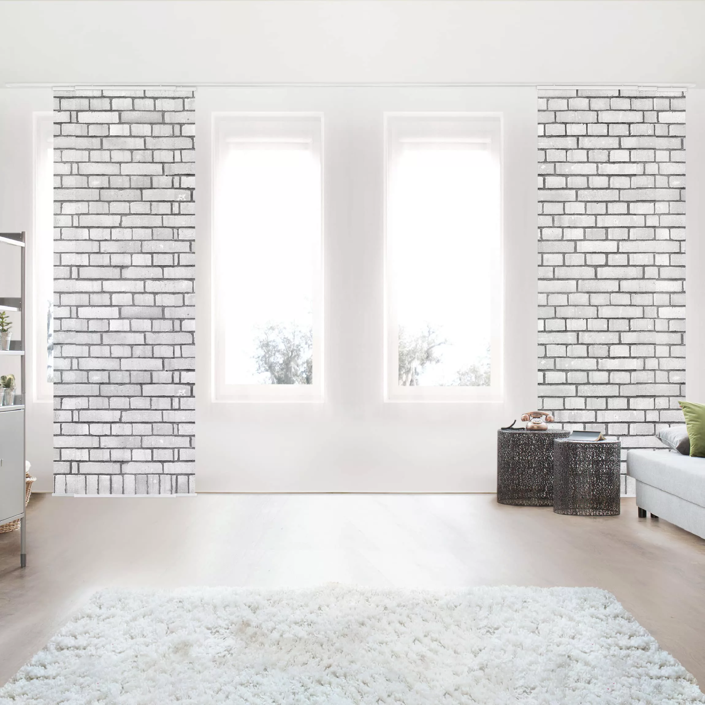 Schiebegardinen Set Muster & Textur Backstein Mauer Weiß günstig online kaufen