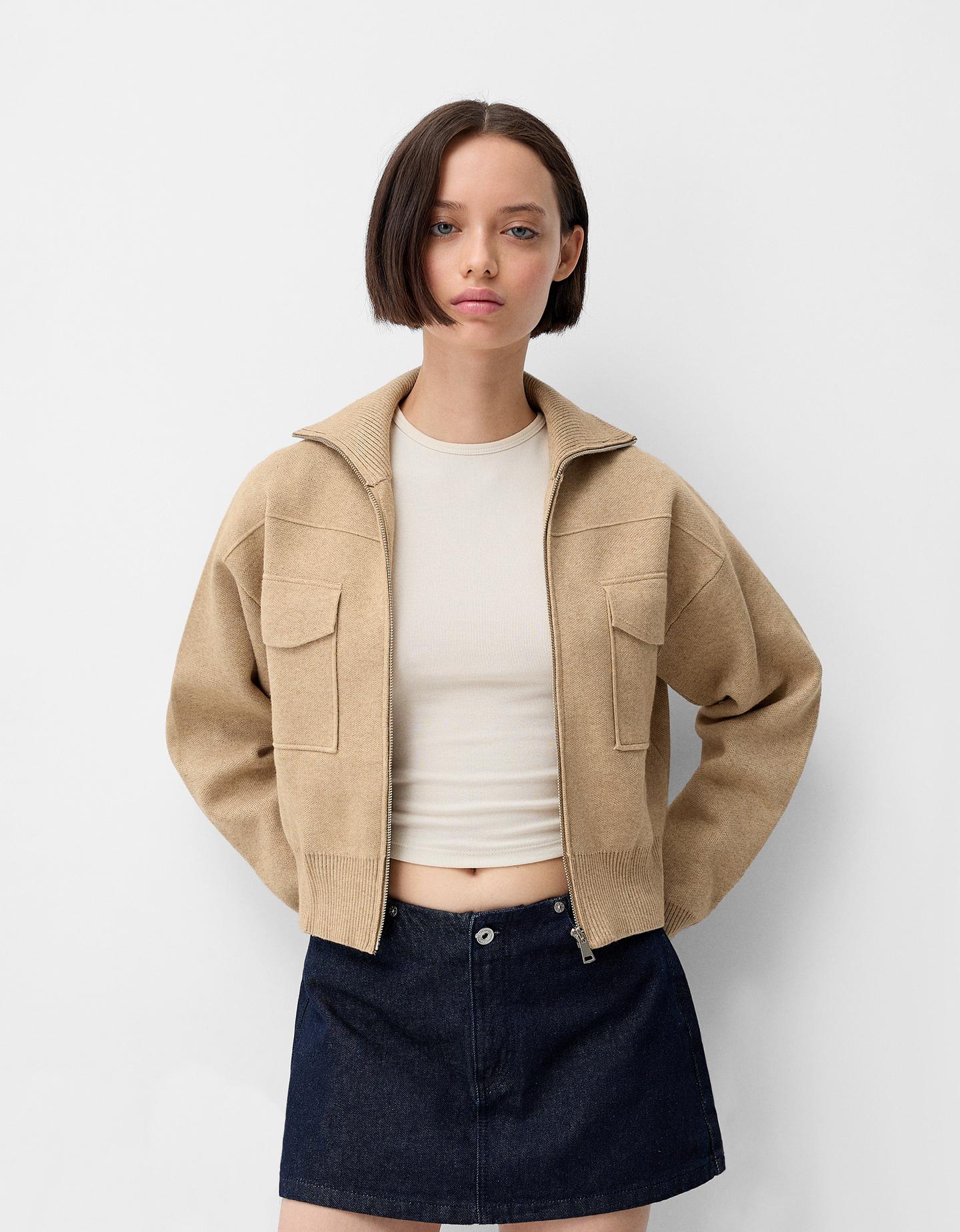 Bershka Bomberjacke Mit Taschen Damen L Camel günstig online kaufen