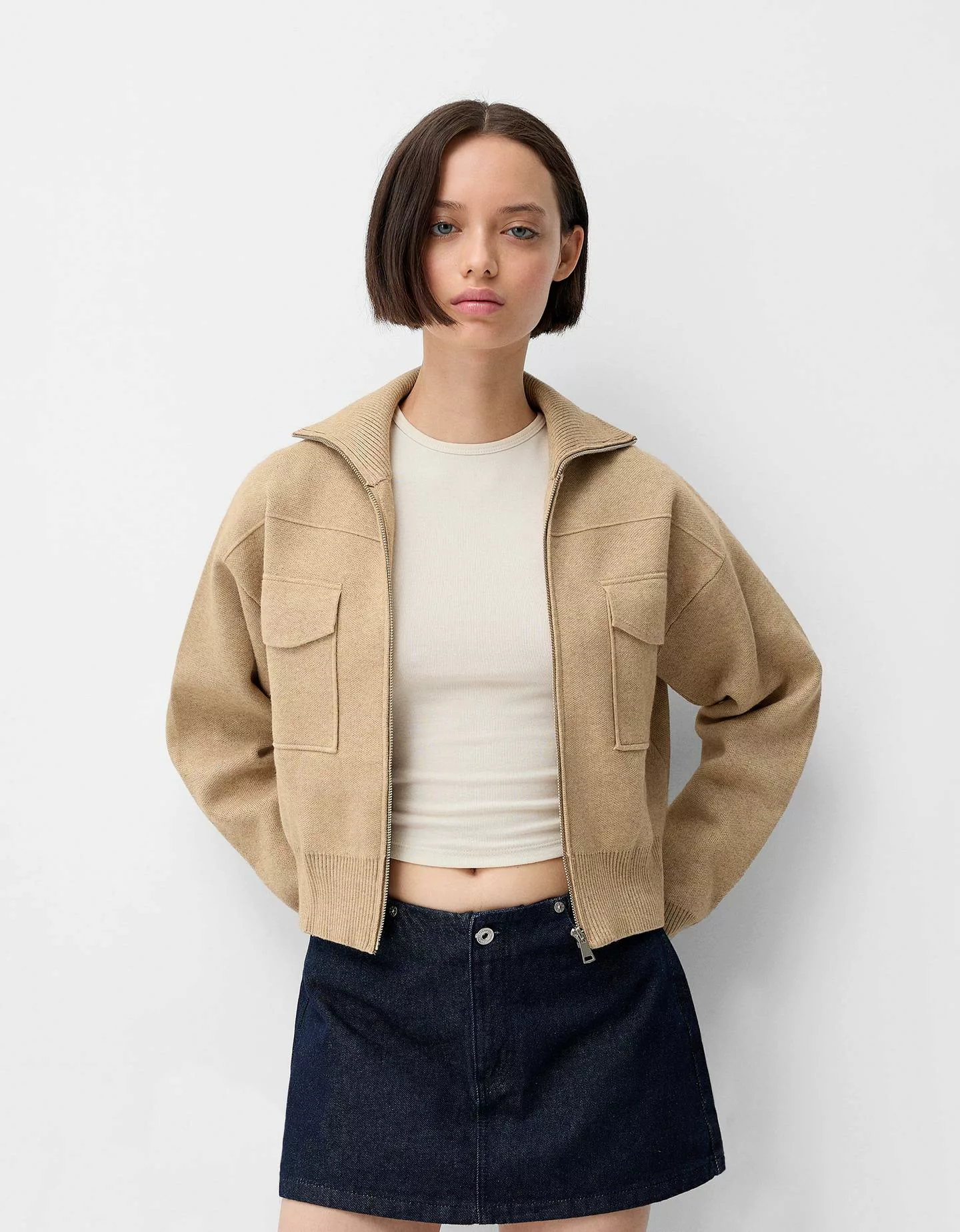 Bershka Bomberjacke Mit Taschen Damen M Camel günstig online kaufen