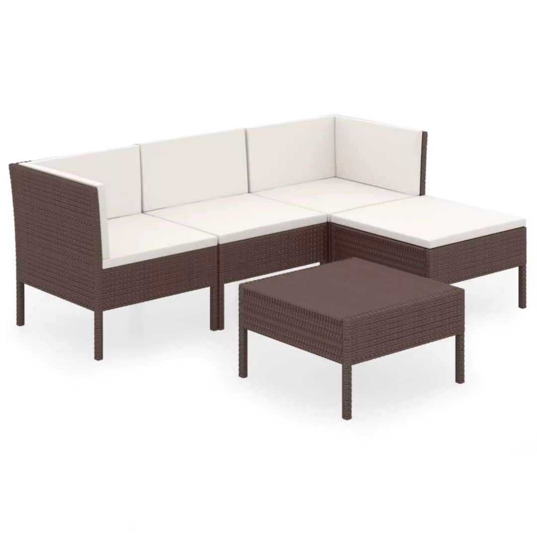 5-tlg. Garten-lounge-set Mit Auflagen Poly Rattan Braun günstig online kaufen