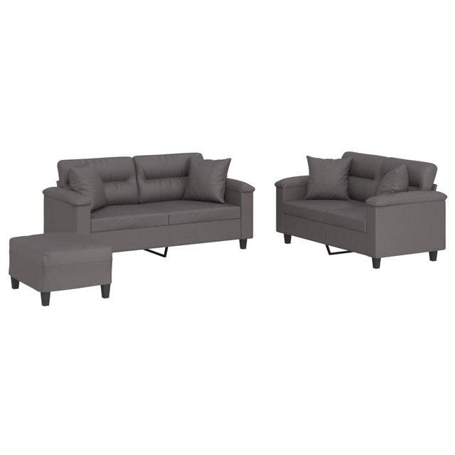 vidaXL Sofa 3-tlg. Sofagarnitur mit Kissen Grau Kunstleder günstig online kaufen