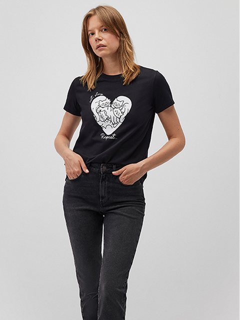 Mavi T-Shirt T-Shirt Regular Fit Katzen Print Weiche Baumwolle CAT HEART T- günstig online kaufen