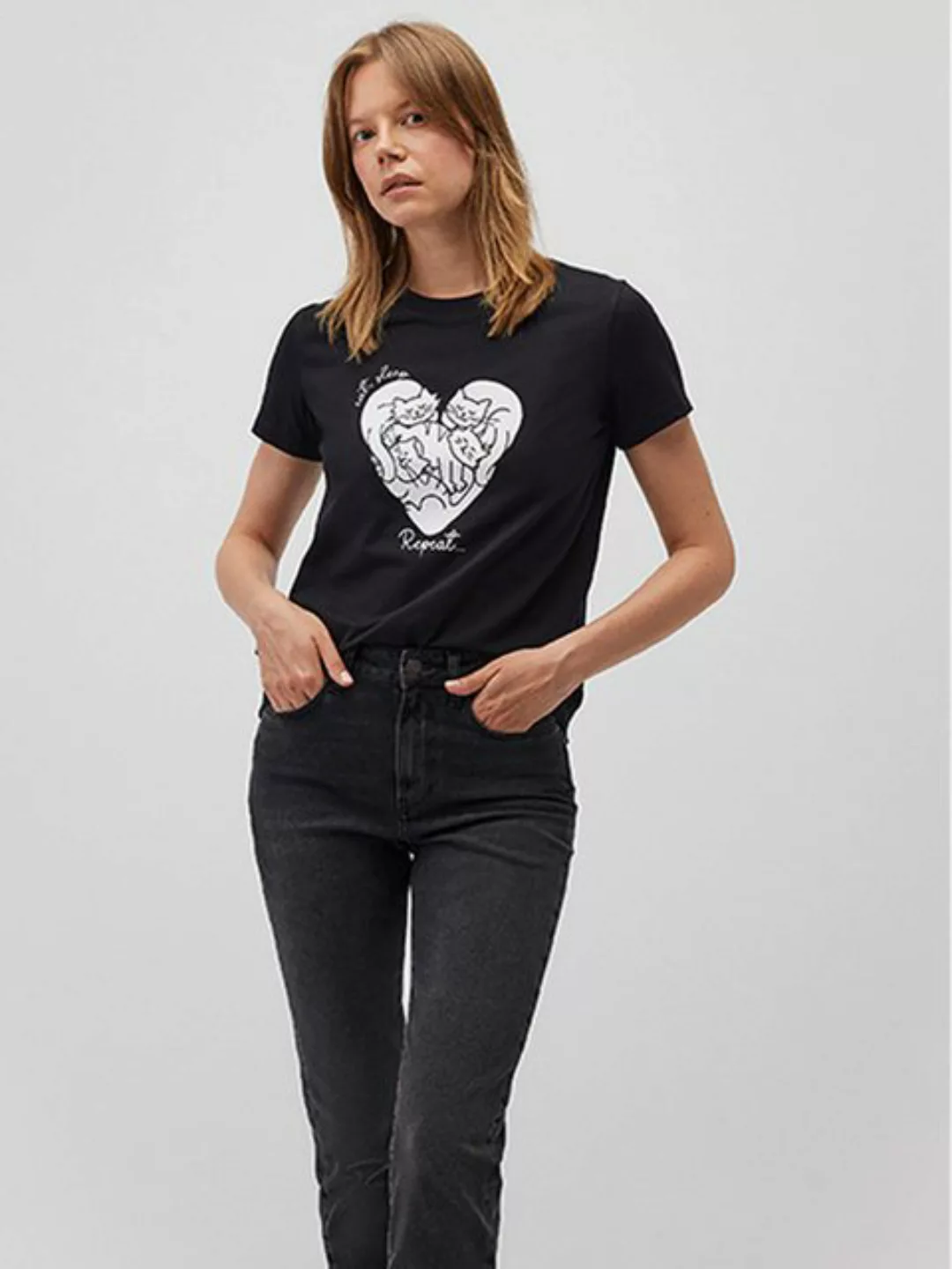 Mavi T-Shirt T-Shirt Regular Fit Katzen Print Weiche Baumwolle CAT HEART T- günstig online kaufen