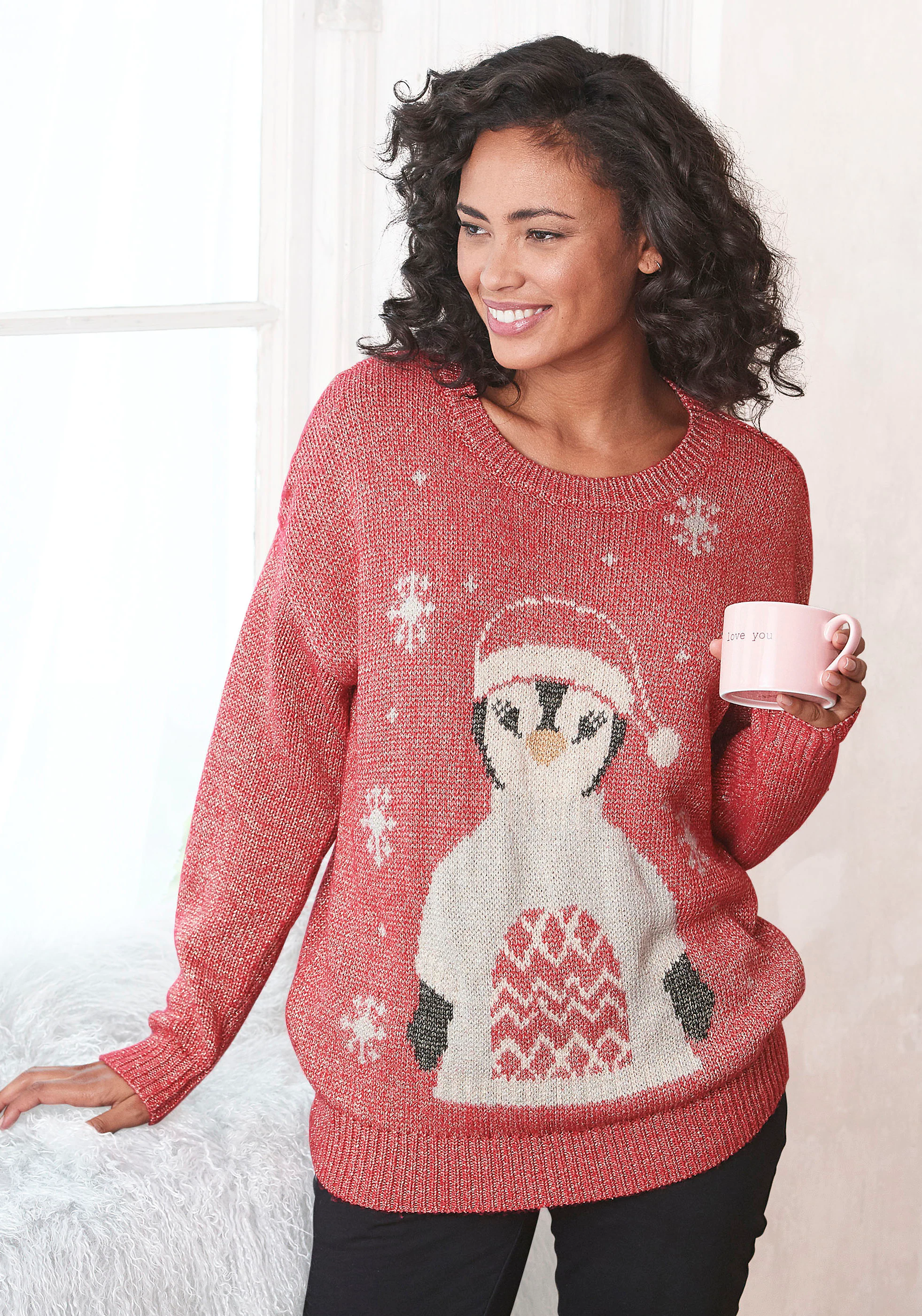 LASCANA Sweater, Weihnachtspullover mit eingestricktem Motiv, Loungewear günstig online kaufen