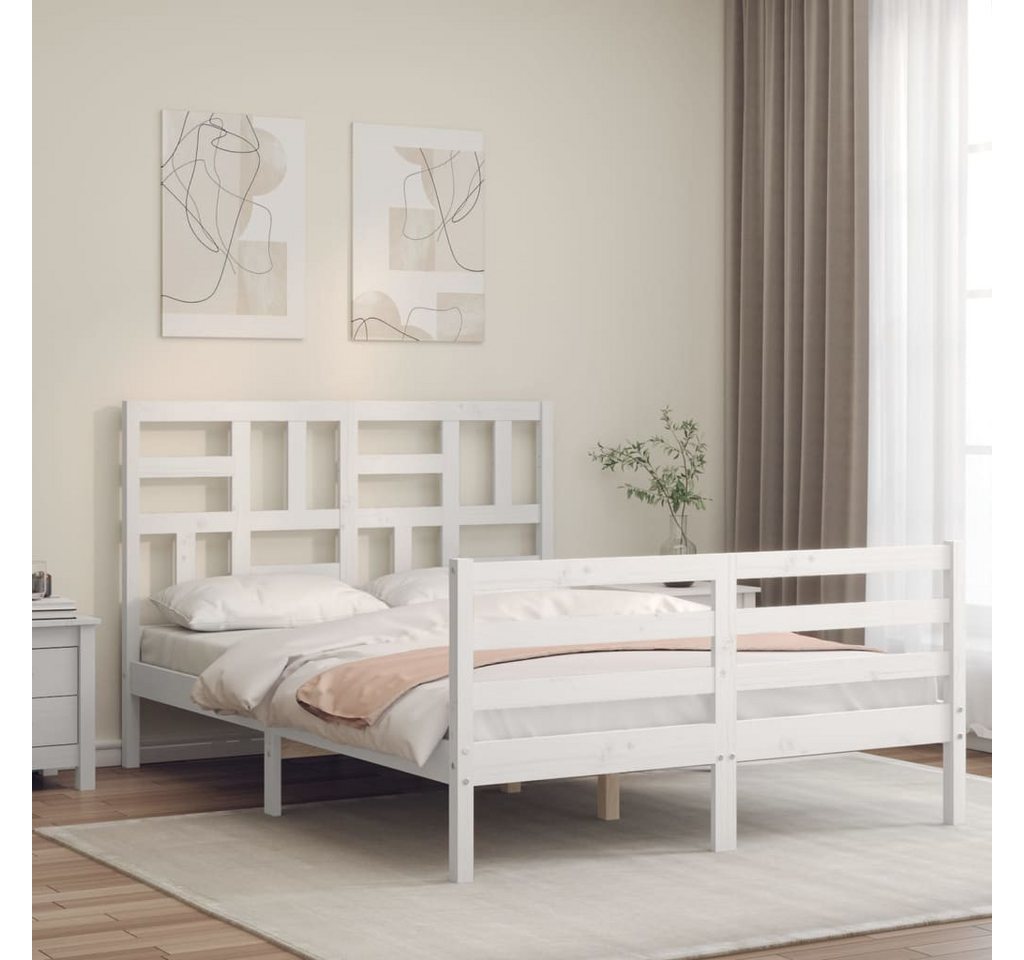 vidaXL Bett, Massivholzbett mit Kopfteil Weiß 120x200 cm günstig online kaufen