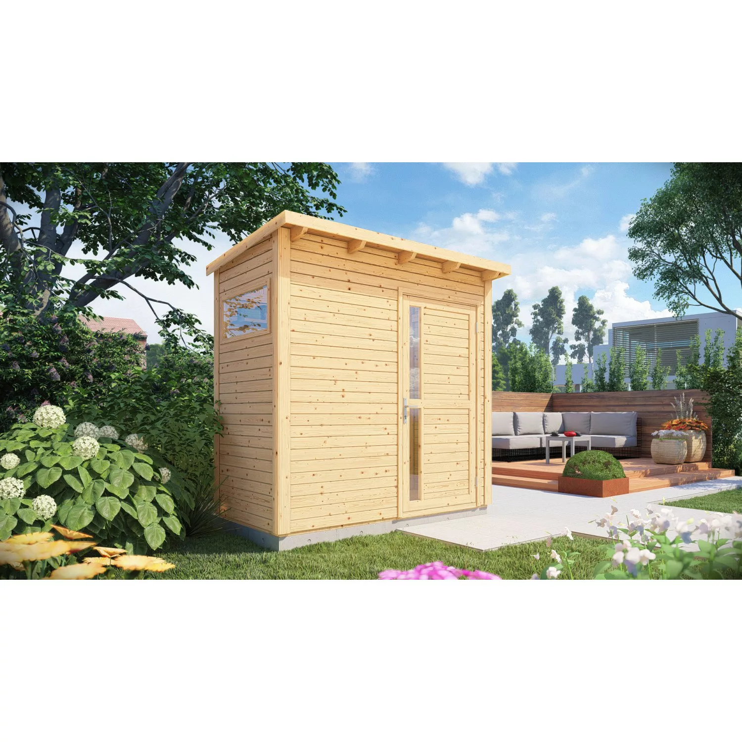 Bertilo Gartenhaus/Gerätehaus Pentus 1 Natur 115 cm x 234 cm FSC® günstig online kaufen